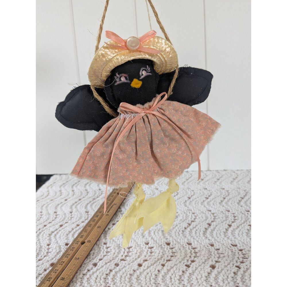 Fabric Crow Angel Ornament - Spring River Collectibles - Handmade
